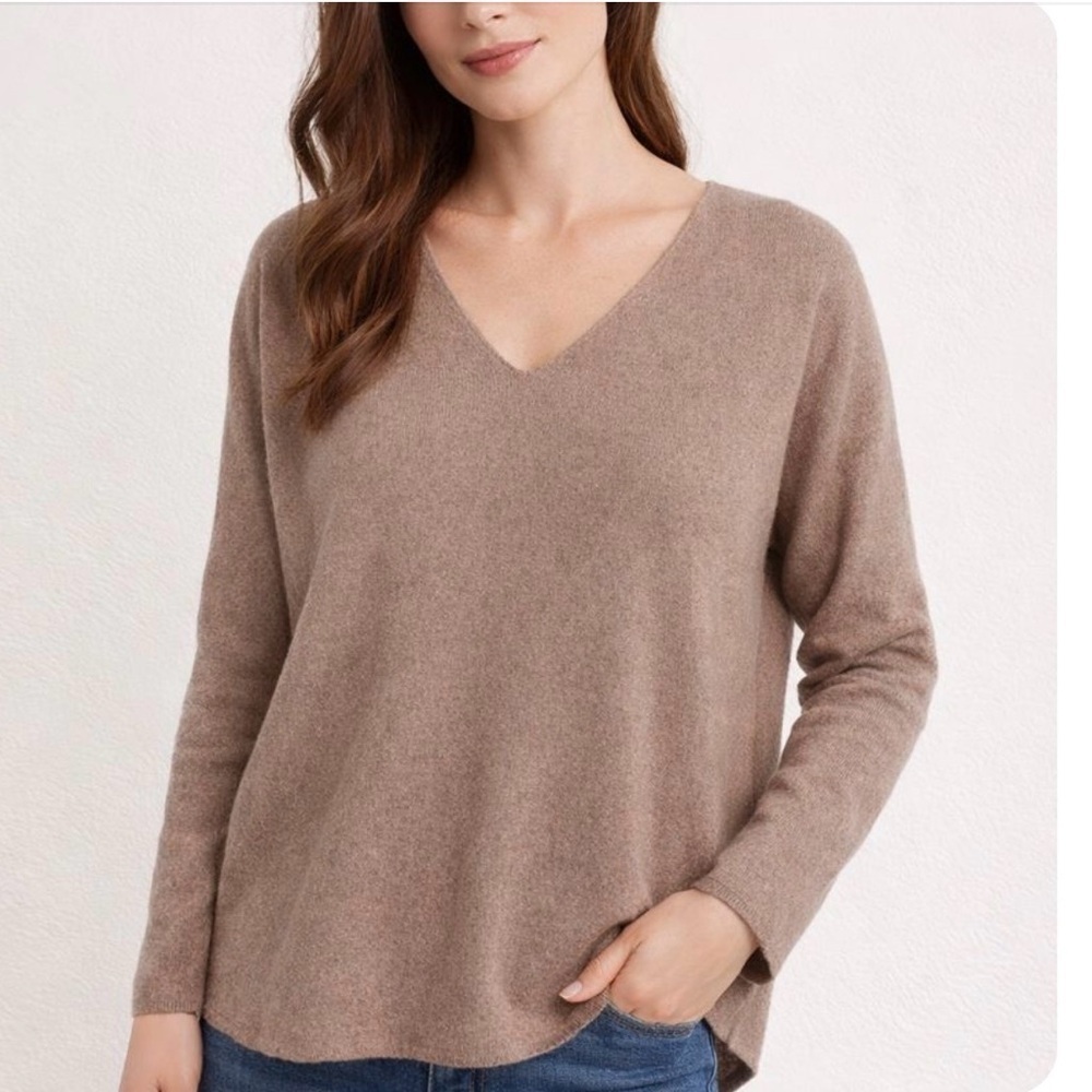 Vila Milano Light Brown Ribbed Dolman Sleeve V Neck Sweater Top Size Large